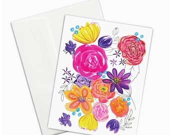 Watercolor Floral Greeting Card: Bright Flowers Everyday Note Card