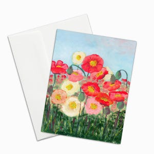Poppy Field Note Card: Floral Stationery, Blank Inside