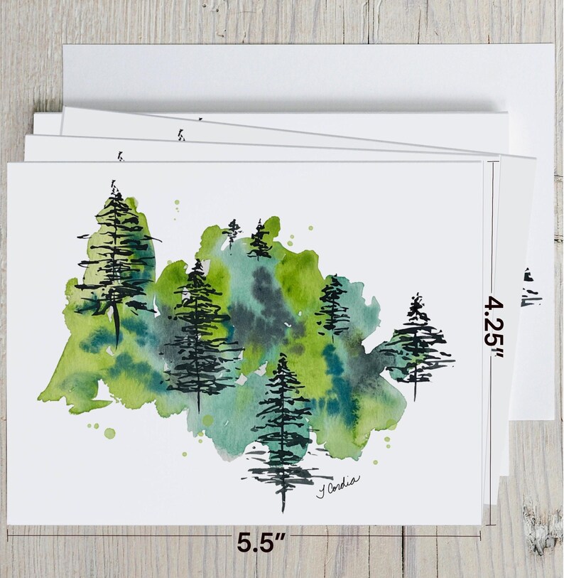 Watercolor Conifers Note Card: Abstract Evergreen Trees - Etsy