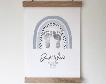 Personalised Rainbow Baby Footprint Kit - Keepsake Print, New Baby Gift, Blue, Green, Boy