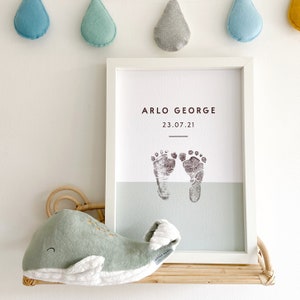 Personalised Minimalistic Pastel Baby Footprint Kit Keepsake Print, New Baby Gift, Baby Shower image 1