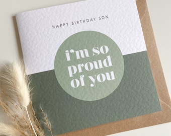 Happy Birthday Son - I’m so proud of you - Birthday Card, Green, Khaki