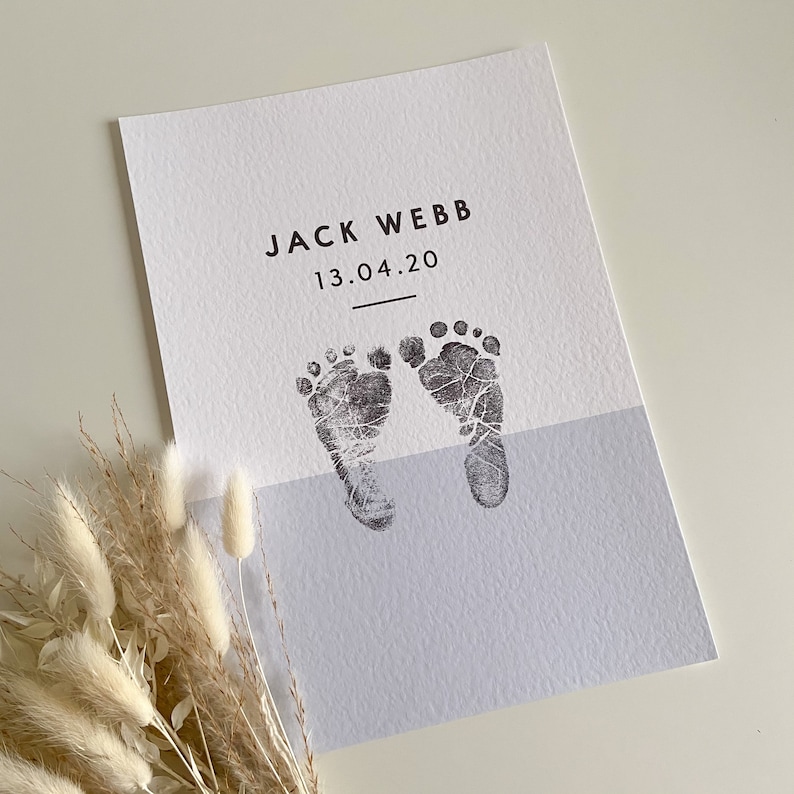 Personalised Minimalistic Pastel Baby Footprint Kit Keepsake Print, New Baby Gift, Baby Shower image 6