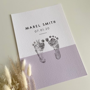Personalised Minimalistic Pastel Baby Footprint Kit Keepsake Print, New Baby Gift, Baby Shower Lilac