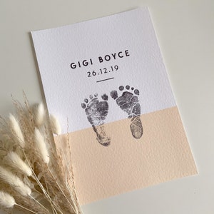 Personalised Minimalistic Pastel Baby Footprint Kit Keepsake Print, New Baby Gift, Baby Shower Lemon