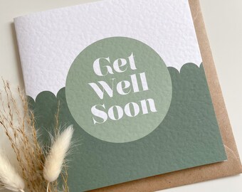 Get Well Soon Card - Green, Khaki, Sage, Scalloped