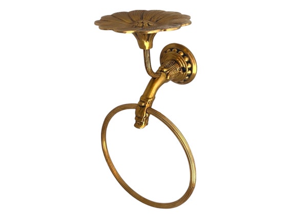 Handdoekhouder handdoekring en zeephouder oud goud