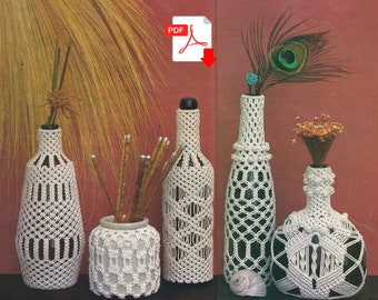 Macrame Bottle Covers Pattern Vintage - Digital download in PDF format - Wine bottles