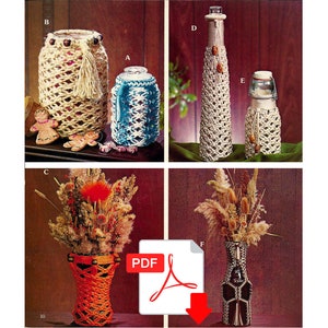 Macrame Vase Covers Jars Pattern Vintage - Digital download in PDF format