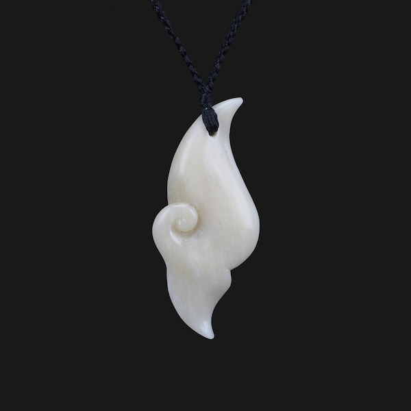 Hand Carved Cow Bone Whale Tail Necklace - Fish Tail & Sea Wave Pendant Natrue Color Nautical Jewelry best gift for Men /Women