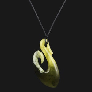 Hand Carved Jade Fishhook Necklace: Maori Hei Matau Pendant