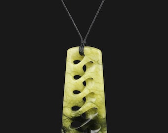 New Zealand Maori Toki Pendant Necklace - Handcrafted with Green Flower Jade and Intricate Twisted Design Unique Style and Vibrant Colors