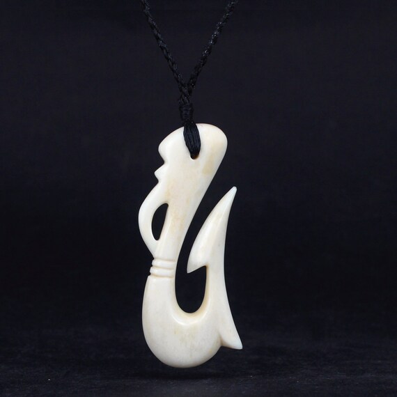 Hawaiian Fishhook Necklace Carved From Buffalo Horn 3/" Tall.With Adjustable Cord
