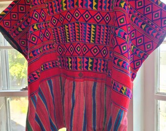 Authentic vintage Guatemalan huipil, anonymous artisan handwoven cotton and wool. Last half of 20th century, vibrant, excellent condition.