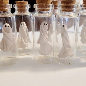Little Boo Pet Ghost, floating Halloween miniature in glass bottle. Ghost in a bottle, Halloween decorations, ghost figurines.