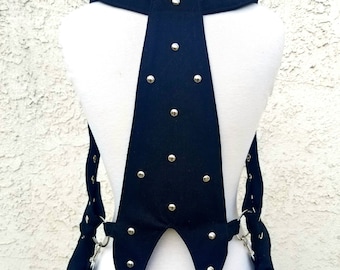 Women's Black Denim Utility Shoulder Holster with Pouches, Custom Made