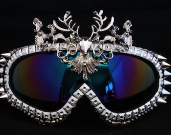 Playa Goggles- Silver Stag | Festival Goggles | Burner Goggles | Rhinestone Goggles | Dust Goggles