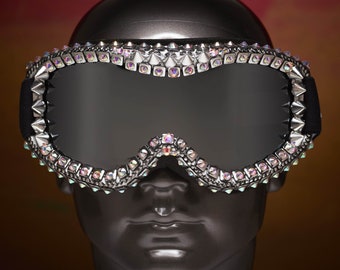 Skibrille | Weißer Blitz | Strass Ski/Schnee goggles | Strass-Goggles | Strass Snowboard Goggles | Brennerbrille