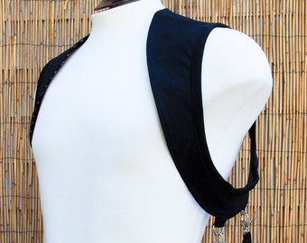 Men's Black Utility Shoulder Holster with Pouches, Reversible Pinstripe, Custom Size