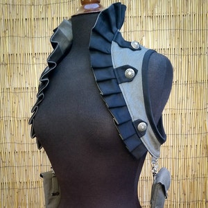 Women's Grey and Black Ruffled Shoulder Holster| Steam Punk| Diesel Punk | Costume Vest | Fully Reversible