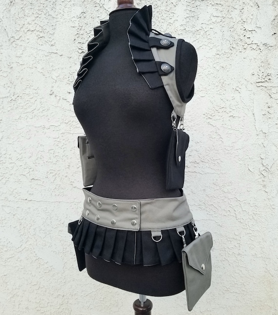 Women's Grey & Black Steampunk Shoulder Holster and Utility Belt 2