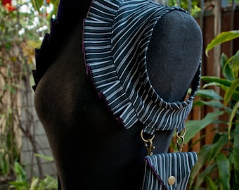 Black Pinstripe Ruffle Shoulder Holster with Pouches, Reversible Utility Belt