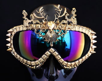 Playa Goggles- Golden Stag, Gold Dust Goggles, Festival Glasses, Gold Sunglasses