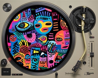 Vivid Mordor slipmat vivid neon design dj turntable vinyl record slip mat slipmats art mashroom techno ethnic faces crazy mindfuck
