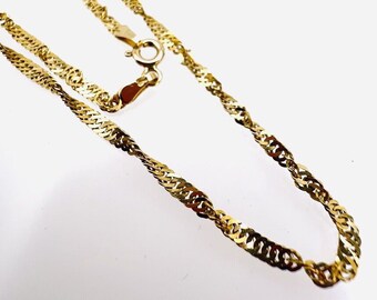 Vintage 9ct Yellow Gold Twisted Double Flat Curb Link Chain 18" 2.5mm Wide 3.4g