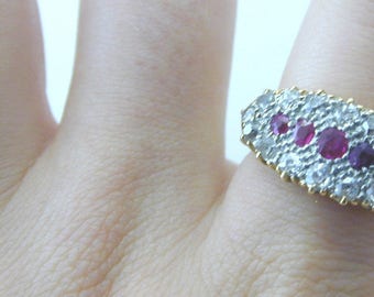 Art Deco 18ct Yellow Gold Platinum Ruby and Old Mine Cut Diamonds Ring 6.2g