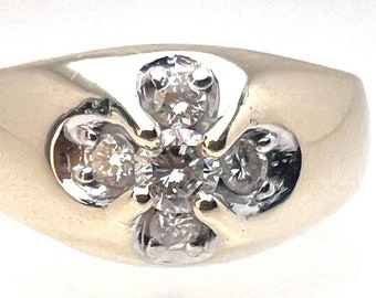 Vintage 14ct Yellow Gold 5 Stone Diamond 0.36cts Cluster Ring size S 1/2 Unisex