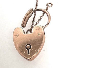 Vintage 9ct Rose Gold Heart Padlock Clasp 2.5g 22.9mm Safety Chain For Bracelet