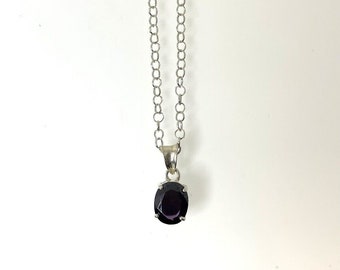 925 Silver Pendant Necklace Oval Purple Cubic Zirconia 18" Belcher Chain 4.5g