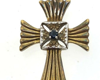 Silver Gilt Sapphire and Diamond Cross Pendant Grams