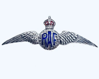 Vintage Sterling Silver & Enamel Royal Air Force Wings Logo Sweetheart Brooch