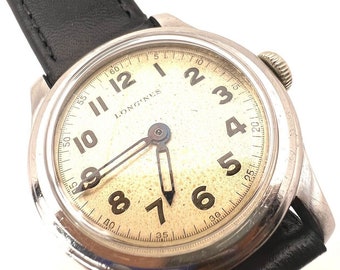 Vintage Longines Mechanical Wind Wrist Watch Circa 1943 WWII Arabic Numerals