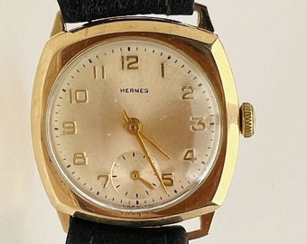 9ct Gold Vintage Hermes Mechanical Wrist Watch Hallmarked 1963 Seconds Sub Dial