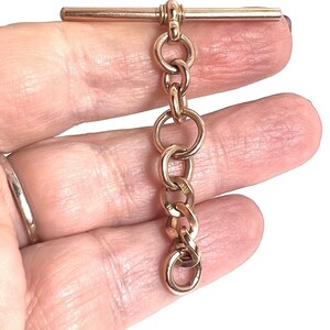 9ct Rose Gold T Bar Pendant Antique Art Deco Albert Watch Chain Hallmark 7.5g image 7