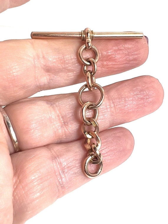 9ct Rose Gold T Bar Pendant Antique Art Deco Albe… - image 7