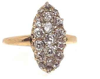 Victorian Antique 18ct Gold Old Mine Diamond Marquise Shape Cluster Ring 'N 1/2'