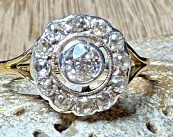 Art Deco Old Mine Cut Diamond Cluster Ring 0.95ct 18ct Gold & Platinum Size N