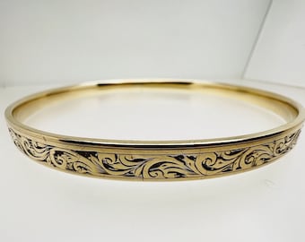Vintage 9ct Yellow Gold With Metal Core Strong Bracelet Fixed Bangle 10" 6.5mm