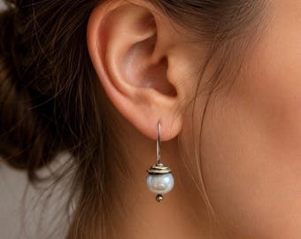 Vintage '925' Sterling Silver Pearl Dangle Drop Earrings 5.4g Hallmarked 2002