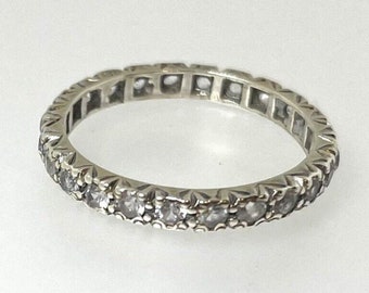 Vintage 9ct White Gold Eternity Ring Colourless Paste Stones Size O1/2 Stackable