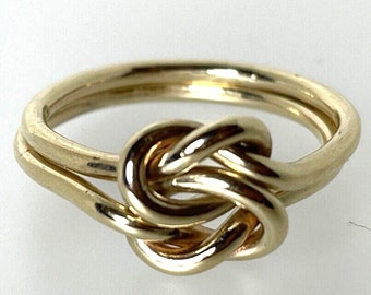 Vintage 9ct Yellow Gold 2 Entwined Bands Lovers Knot Ring Size J 2.8g 1977