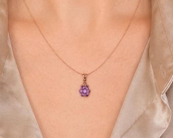 9ct Yellow Gold Amethyst Vibrant Flower Cluster Pendant Necklace 18 1/2"