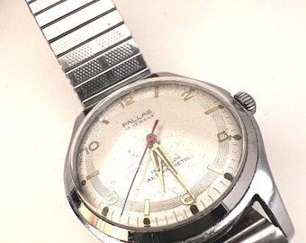 Vintage Pallas Incabloc Antimagnetic Stainless Steel Wrist Watch Expanding Strap