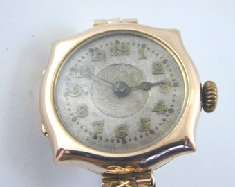 1925 Antique Art Deco 9ct Gold Wrist Watch Wristlet Hallmark Hinged Front & Back