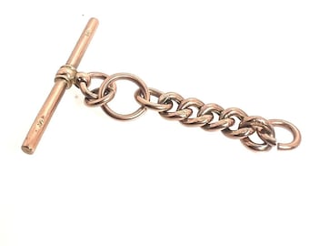 9ct Rose Gold T Bar Necklace Pendant Antique Art Deco Albert Watch Chain 3.9g