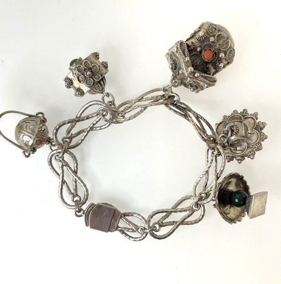 Antique 800 Silver Italian Etruscan Revival Gypsy Charm Bracelet
